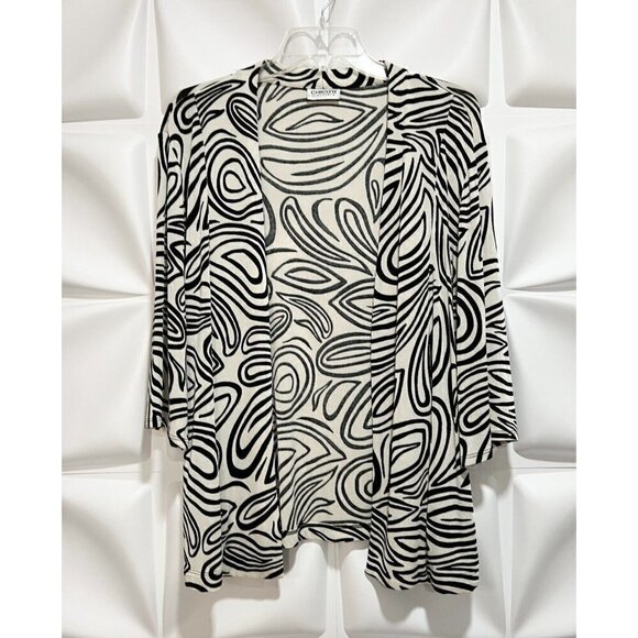 Chico's 0 Sz S Black Slinky Psychedelic Geo Print Cardigan Jacket Pockets - Picture 2 of 6